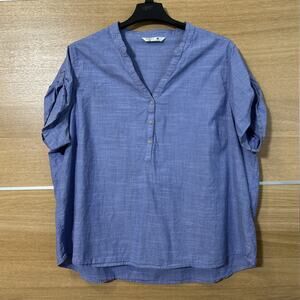 Riders by Lee Womens 2X Pullover Chambray Top Blue Short Sleeve 1/2 Button XXL